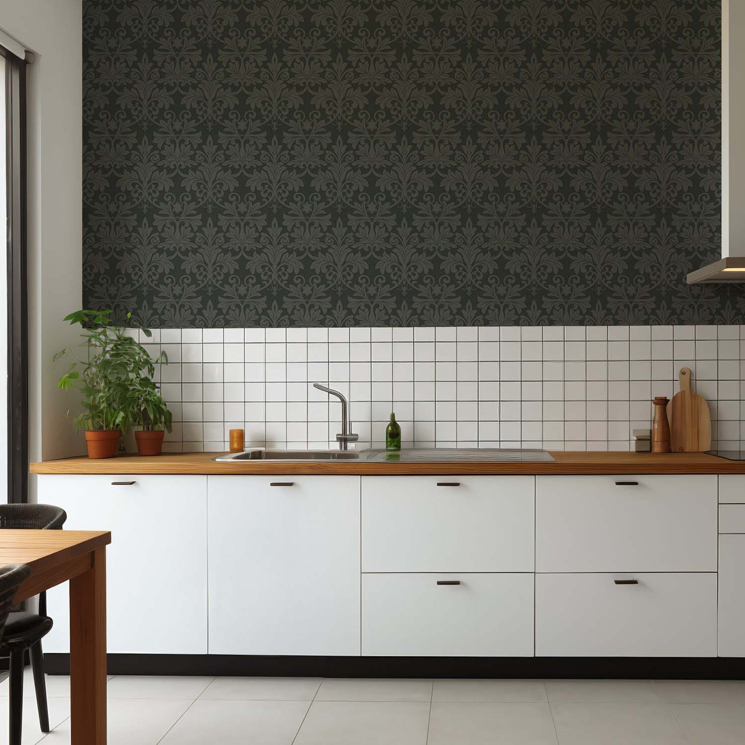 Mitchell Black Rococo Relief Wallpaper