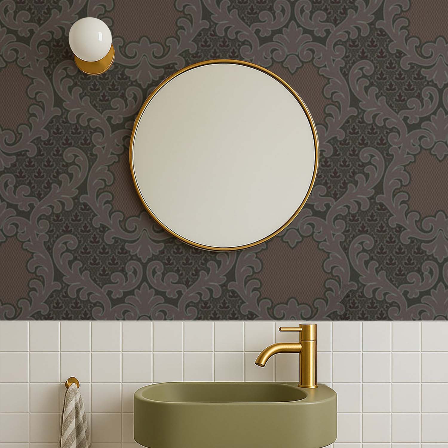 Mitchell Black Shadow Leaf Damask Wallpaper
