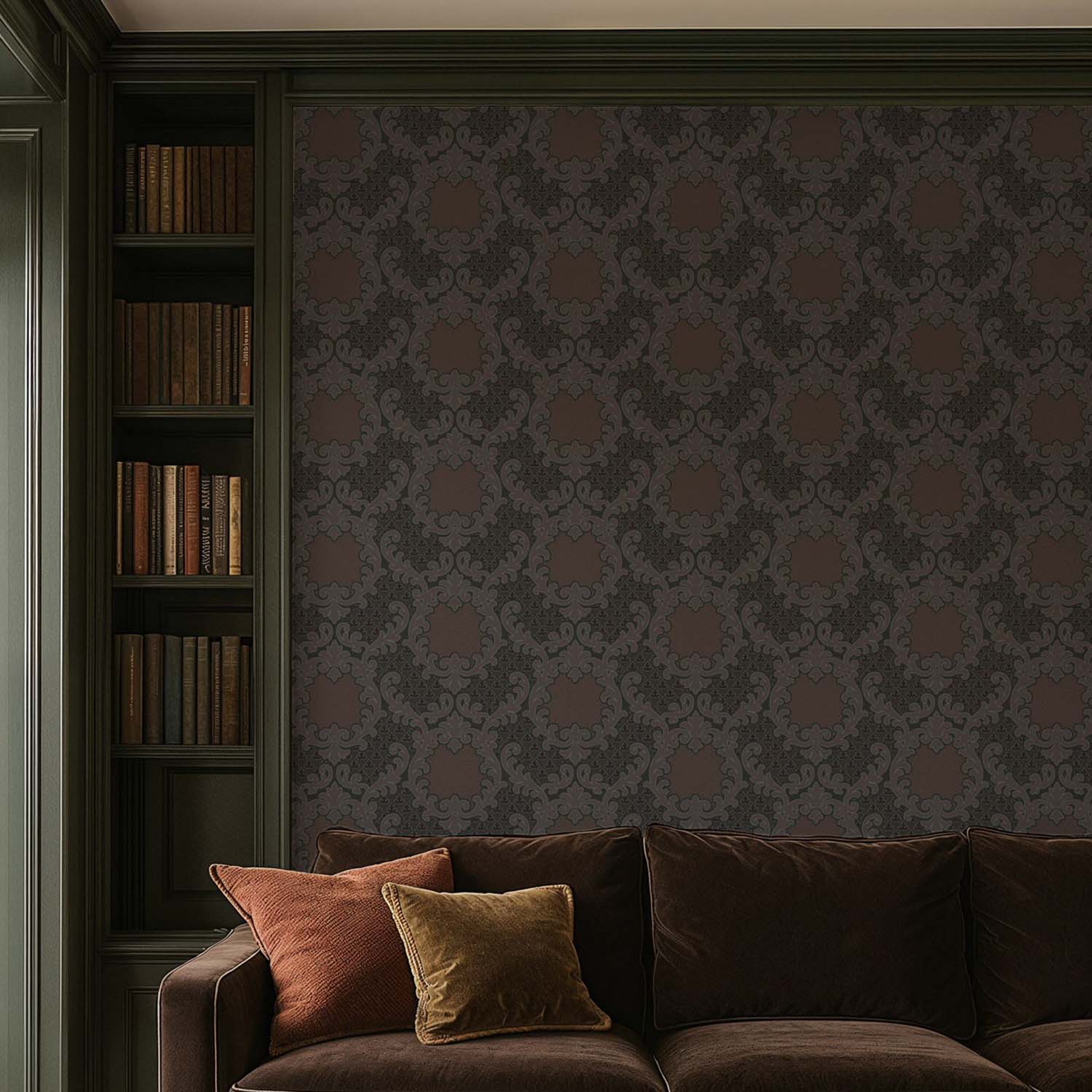 Mitchell Black Shadow Leaf Damask Wallpaper