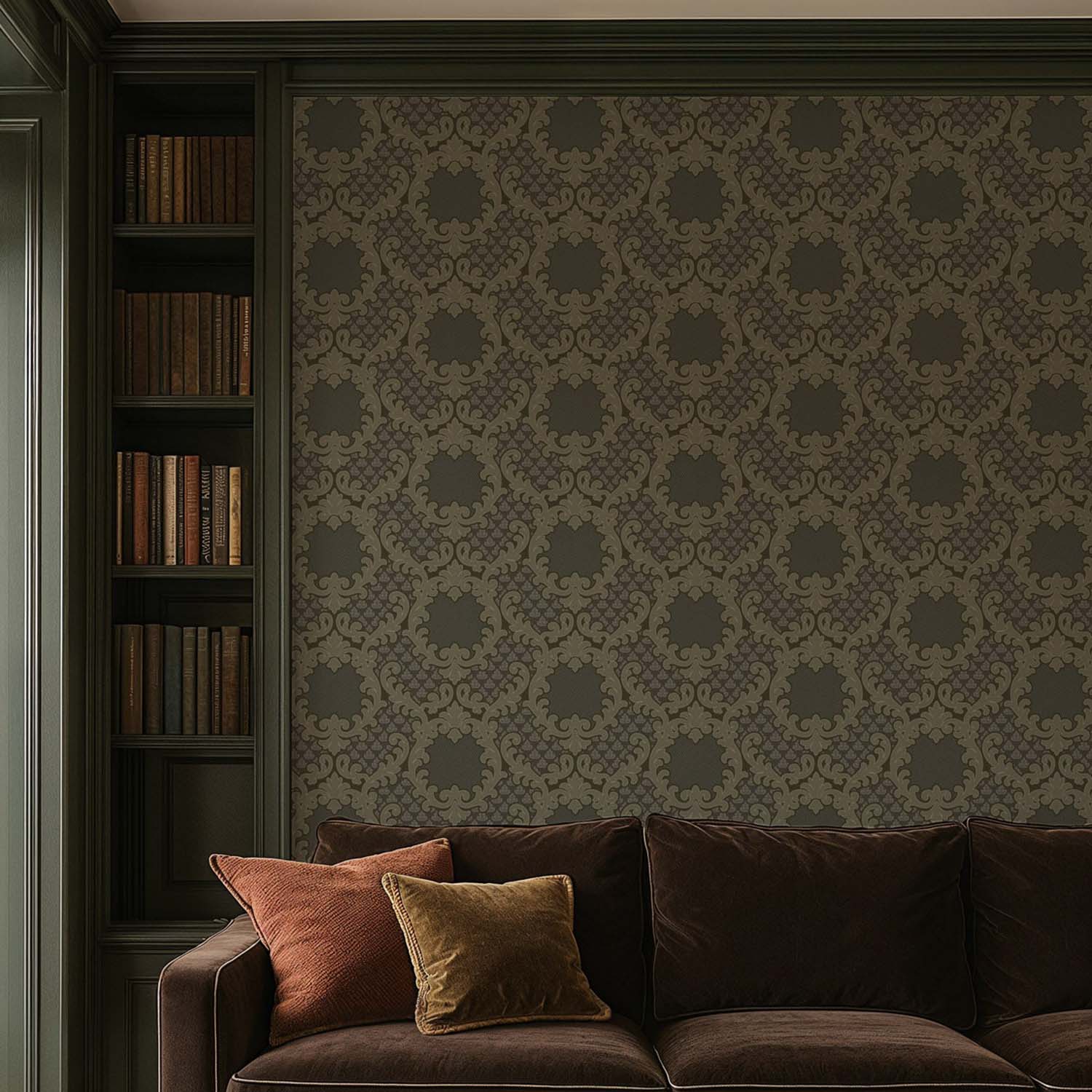 Mitchell Black Shadow Leaf Damask Wallpaper