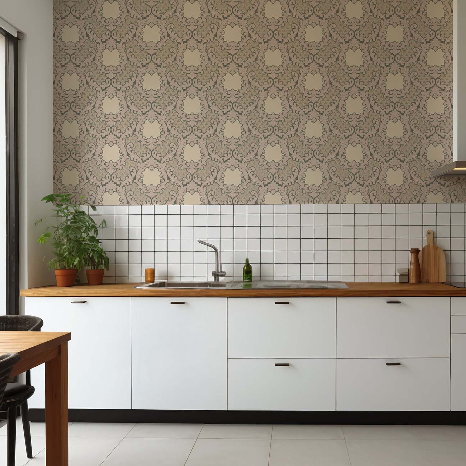 Mitchell Black Shadow Leaf Damask Wallpaper