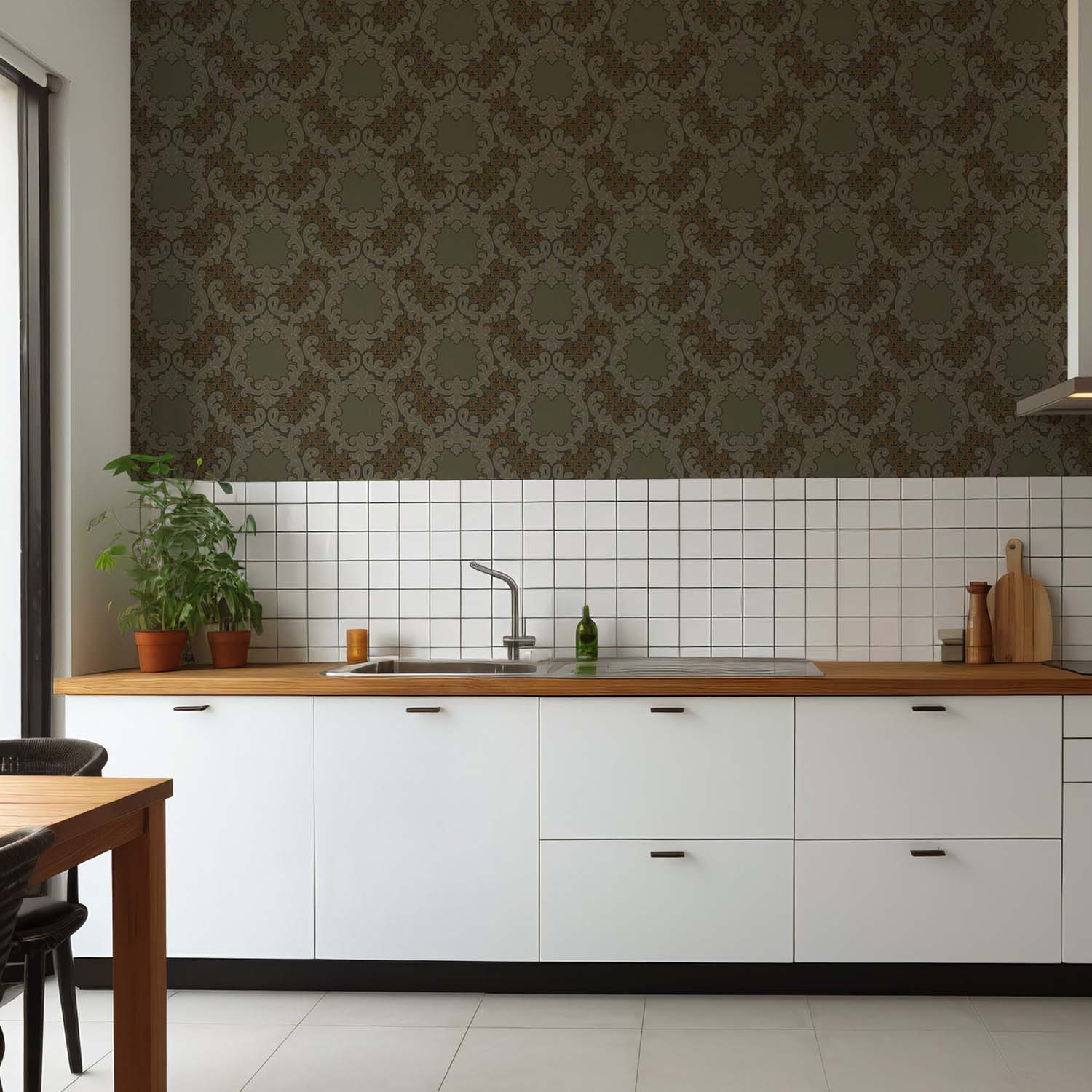 Mitchell Black Shadow Leaf Damask Wallpaper