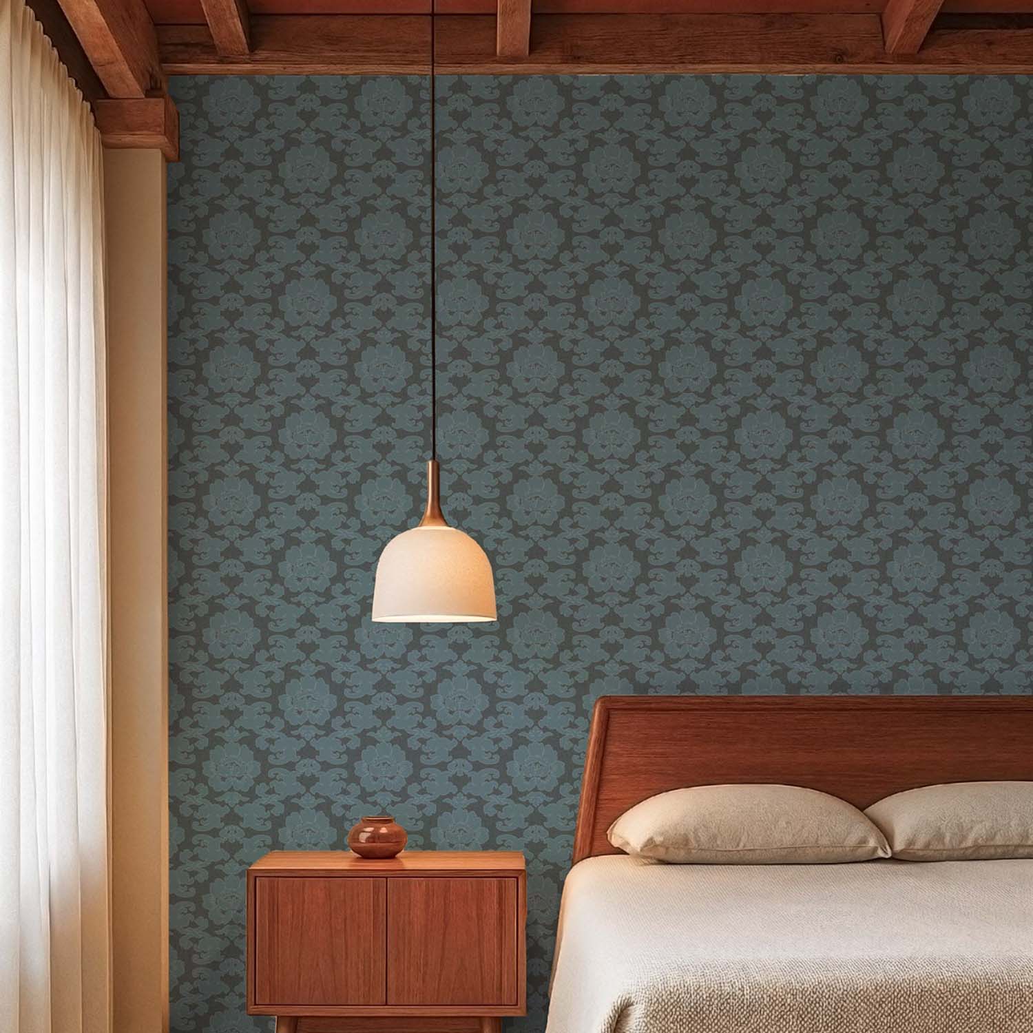 Mitchell Black Silken Poppy Wallpaper