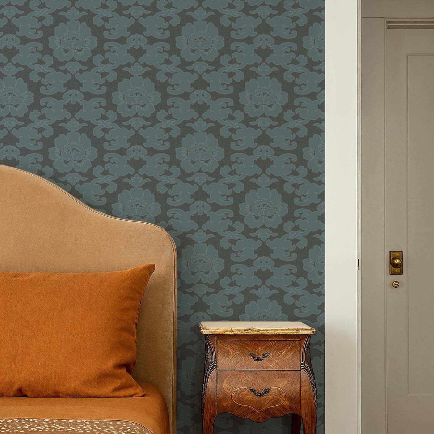 Mitchell Black Silken Poppy Wallpaper