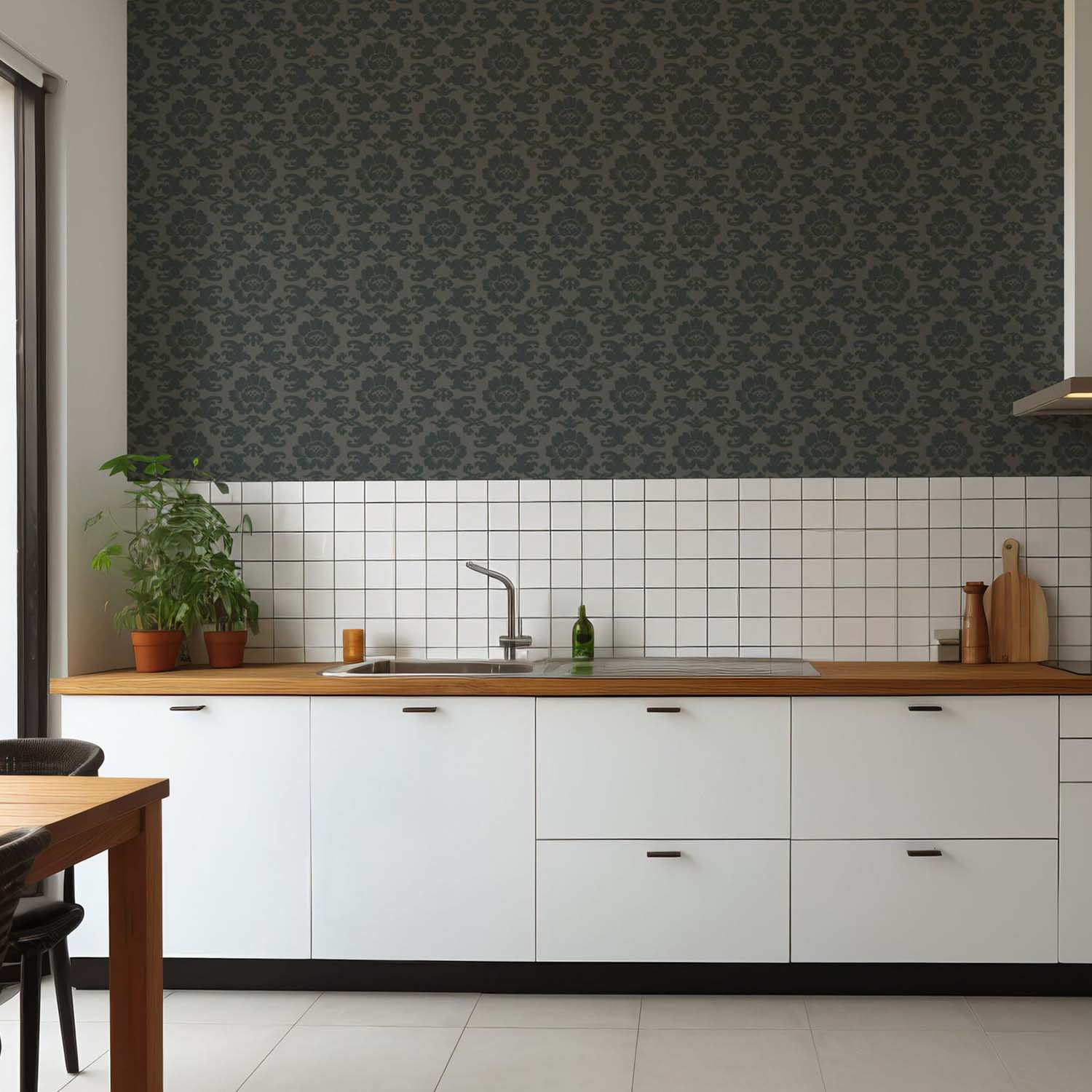 Mitchell Black Silken Poppy Wallpaper