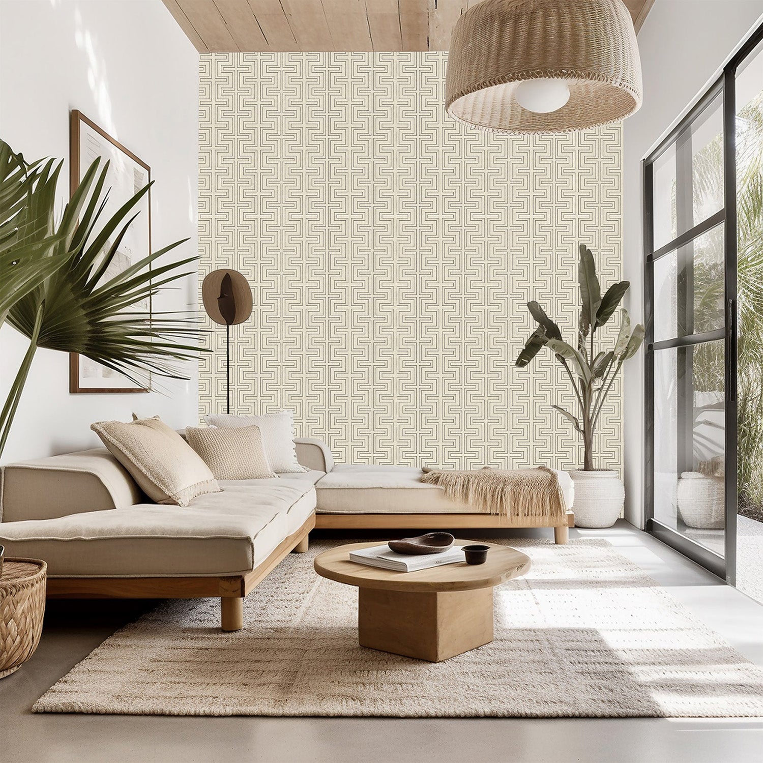 Mitchell Black Halsted Geometric Grasscloth Wallpaper