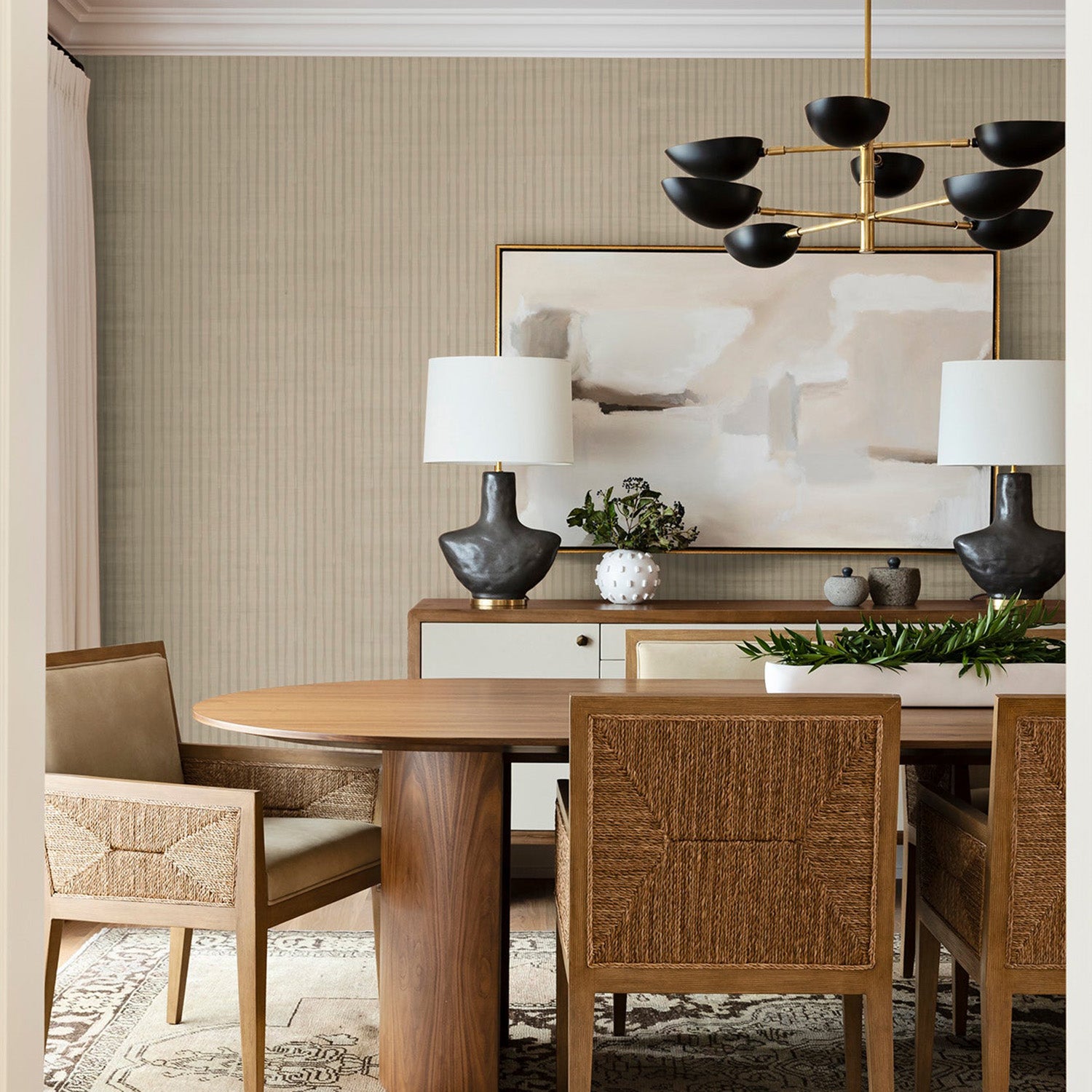 Mitchell Black x Mrs. Parajape Versa Hand Stripe Grasscloth Wallpaper