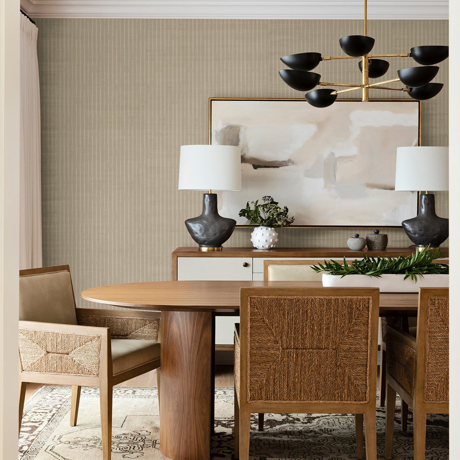 Mitchell Black x Mrs. Parajape Versa Hand Stripe Grasscloth Wallpaper