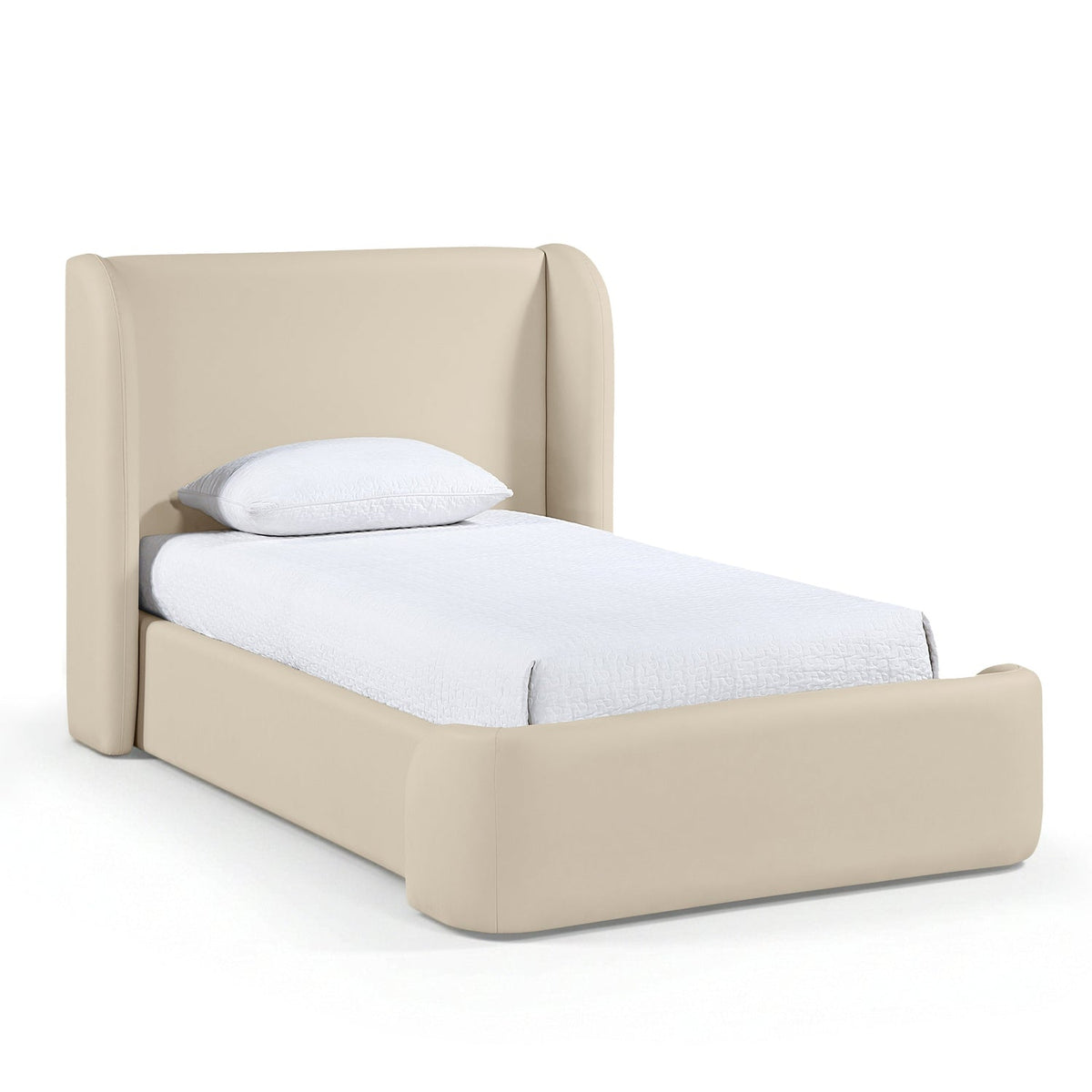 Warby Beige Vegan Leather Upholstered Bed in soft beige vegan leather, primary product view