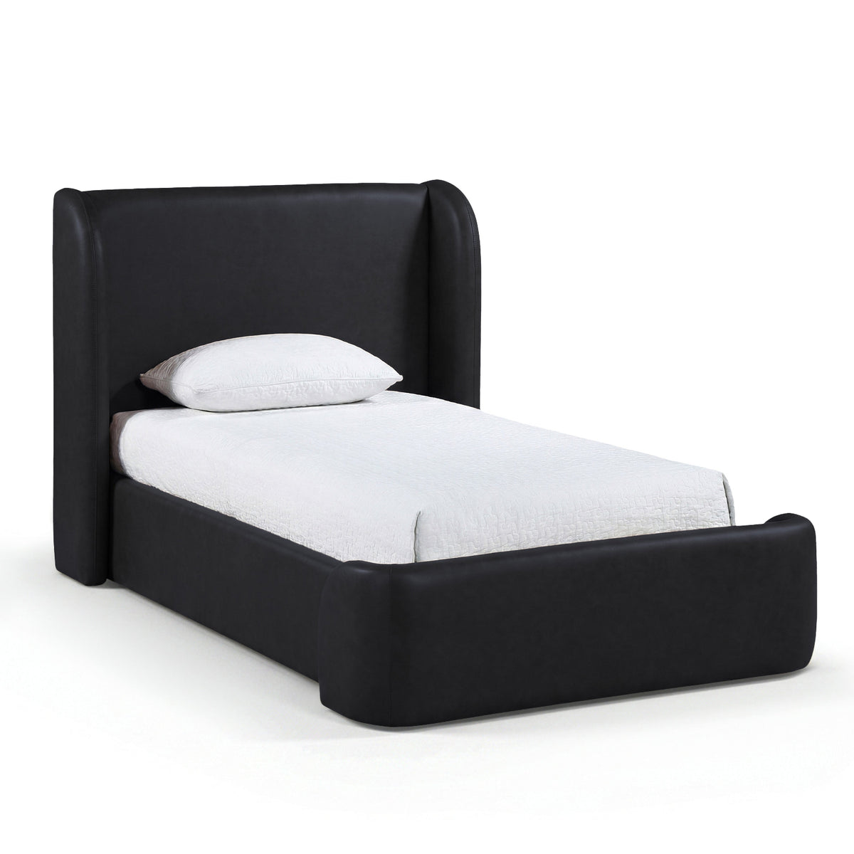 Warby Black Vegan Leather Upholstered Bed in soft black vegan leather, primary product view