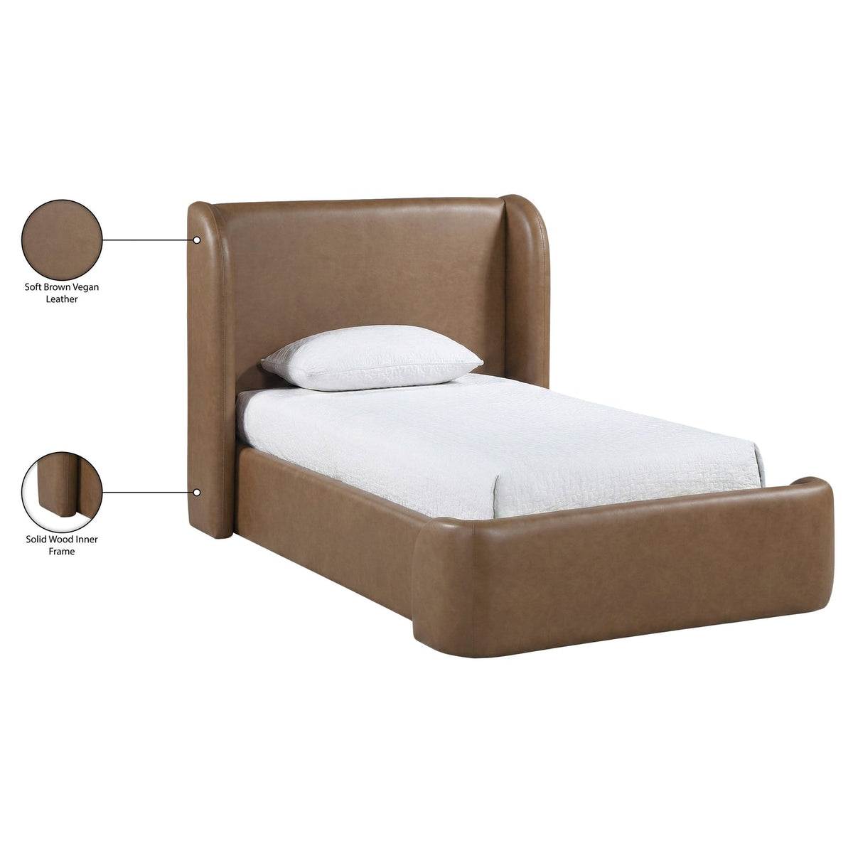 Warby Brown Vegan Leather Upholstered Bed