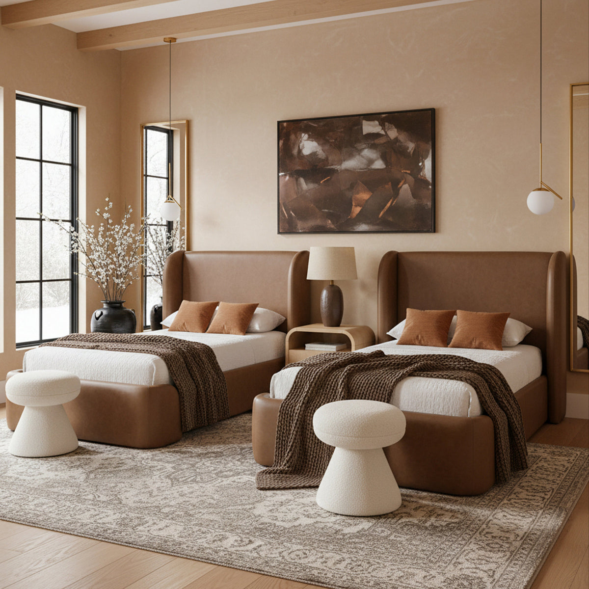 Warby Brown Vegan Leather Upholstered Bed