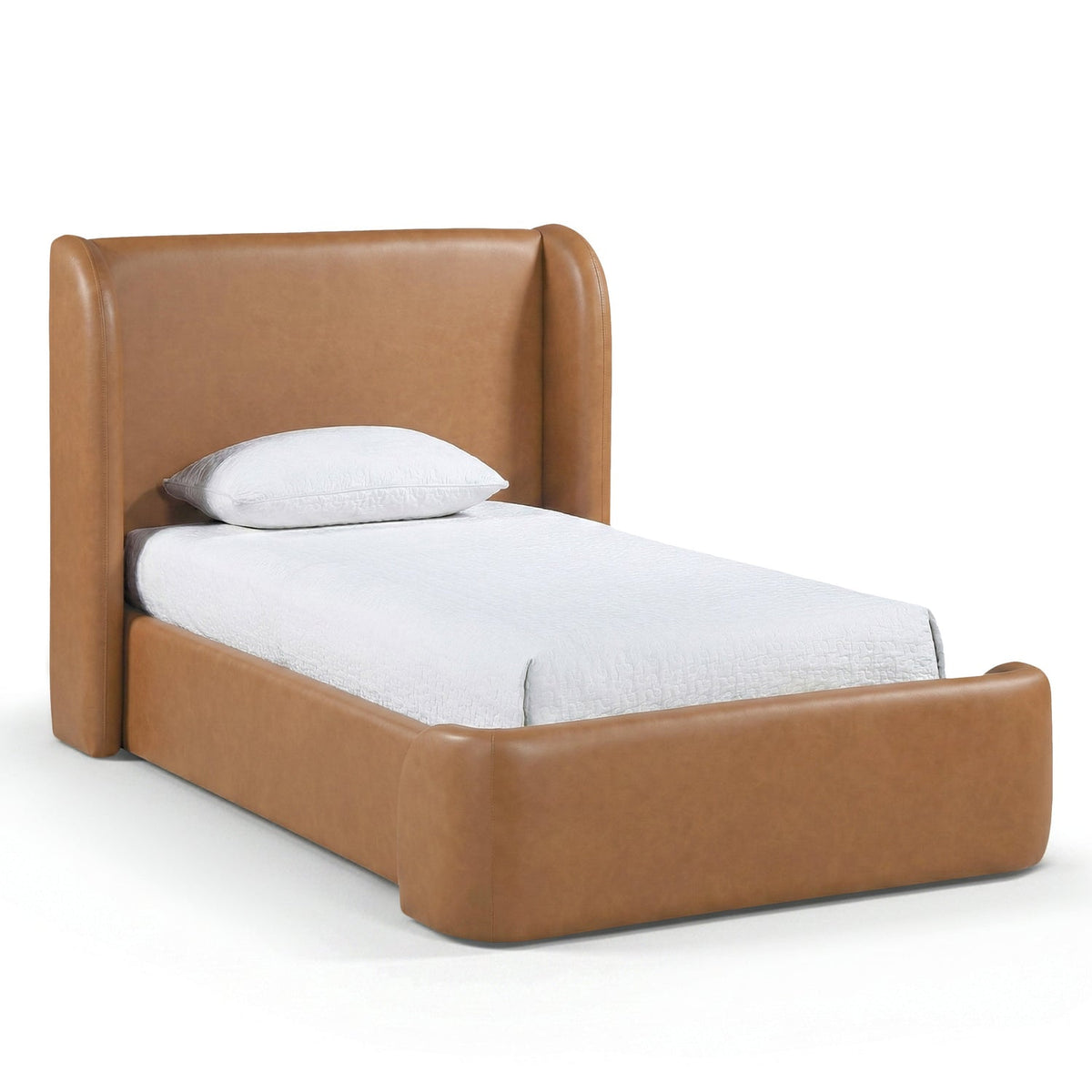 Warby Cognac Vegan Leather Upholstered Bed in soft cognac vegan leather, primary product view