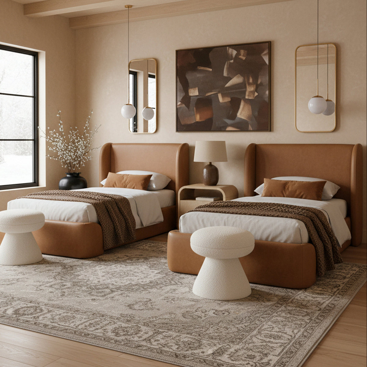 Warby Cognac Vegan Leather Upholstered Bed