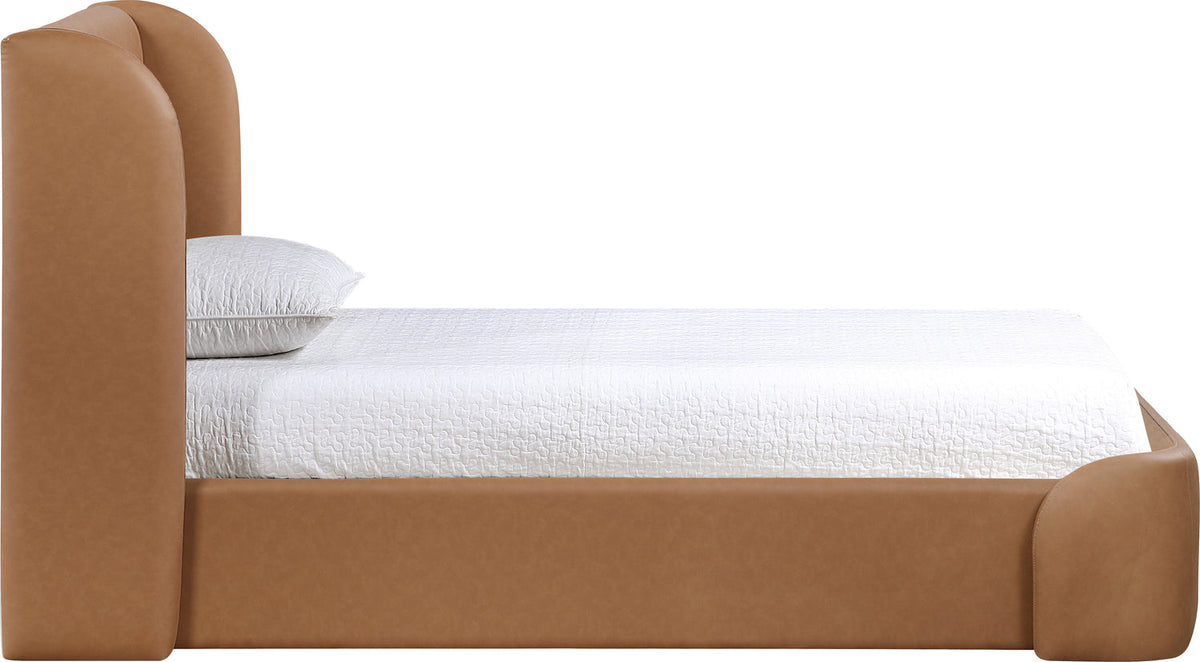 Warby Cognac Vegan Leather Upholstered Bed