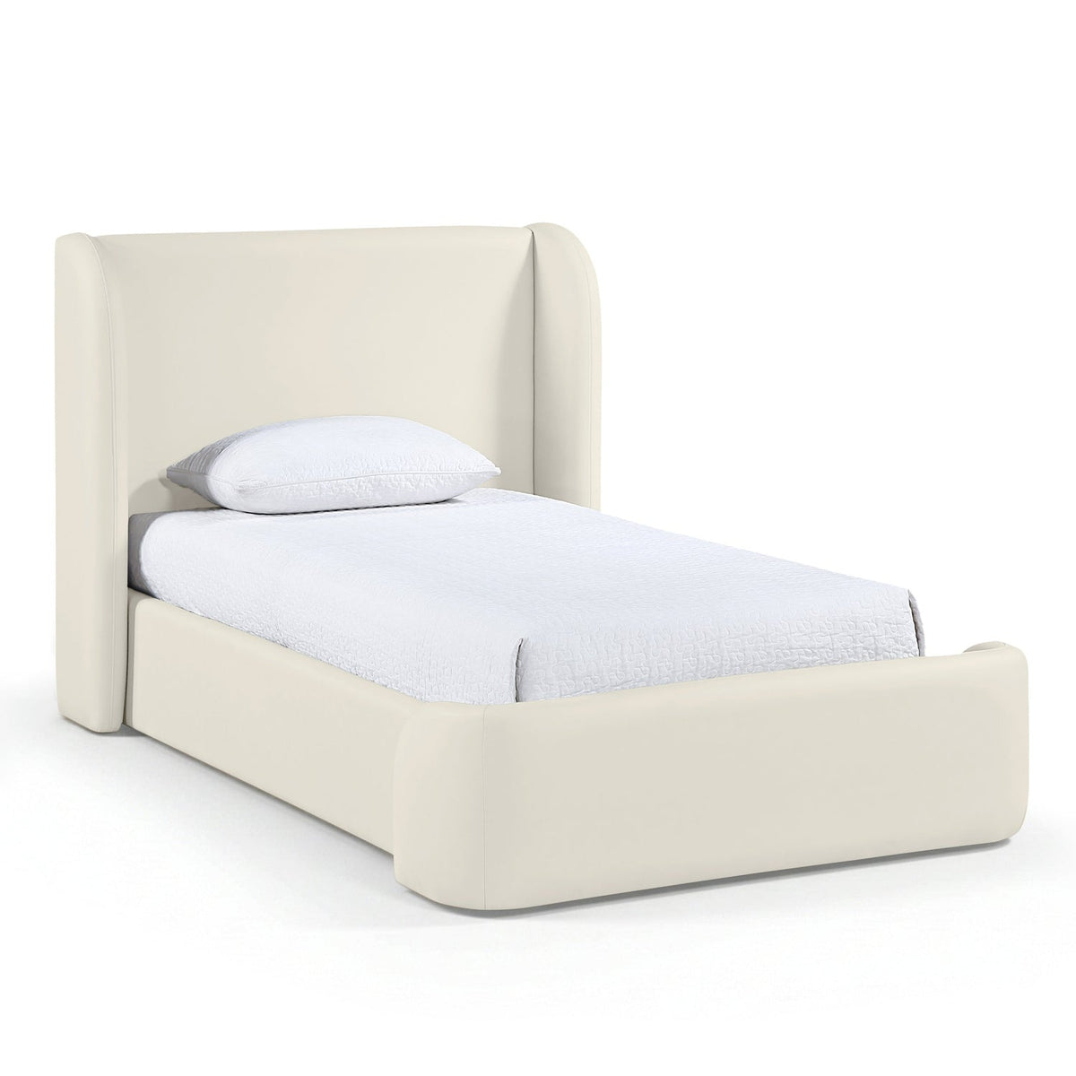 Warby Cream Vegan Leather Upholstered Bed in soft cream vegan leather, primary product view
