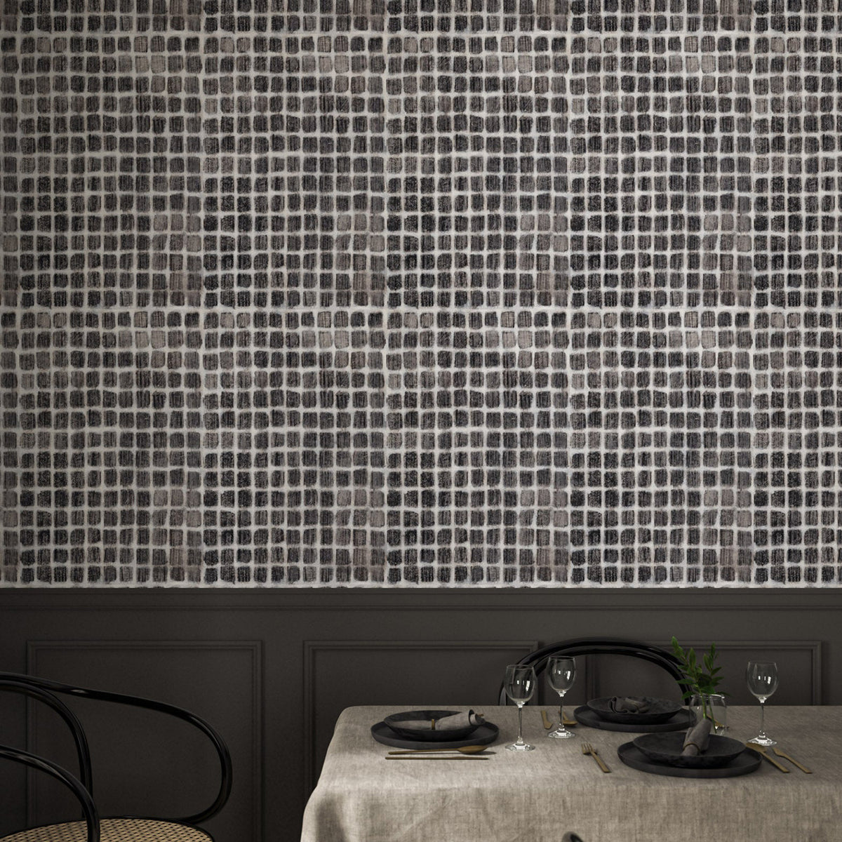 Mitchell Black Weathered Mosaic Wallpaper