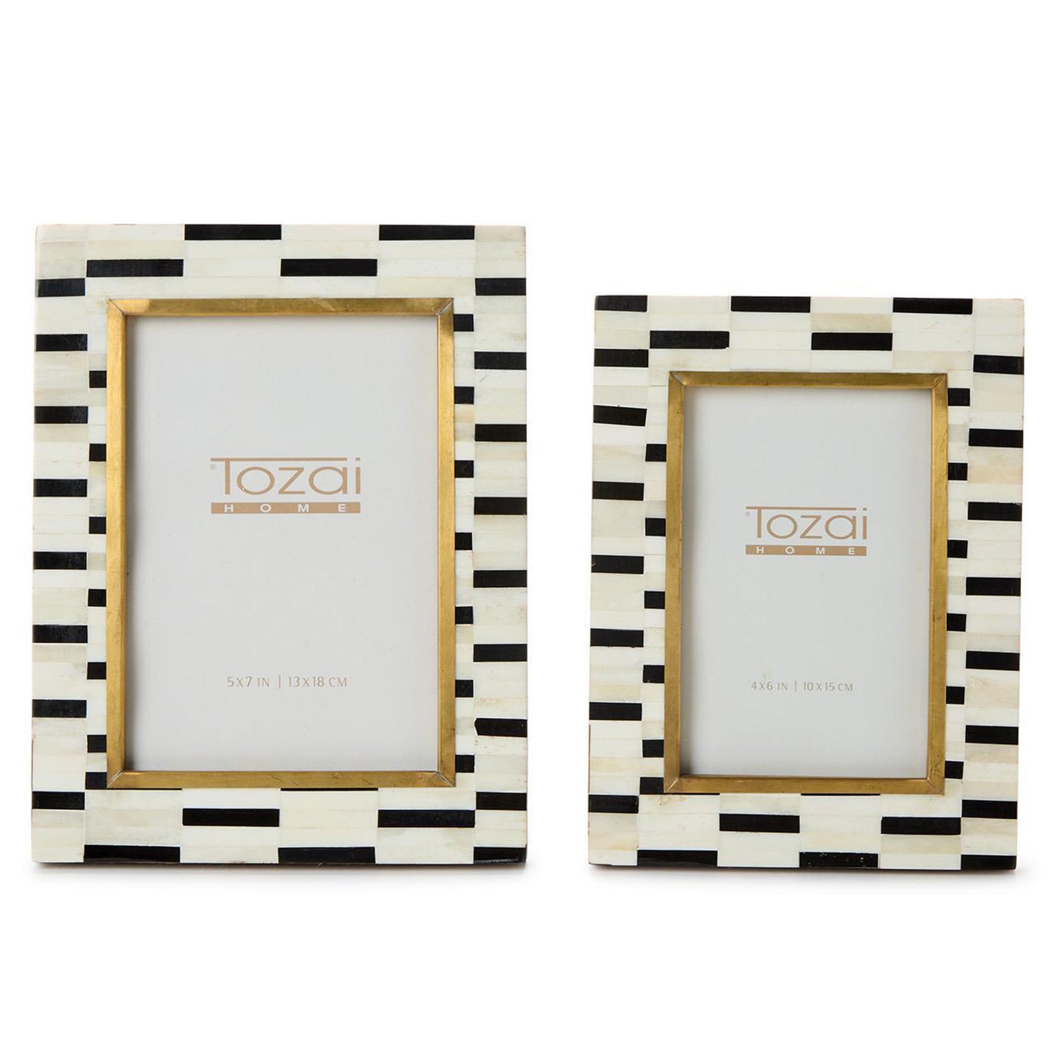 Tiles Bone and Brass Photo Frame Set of 2