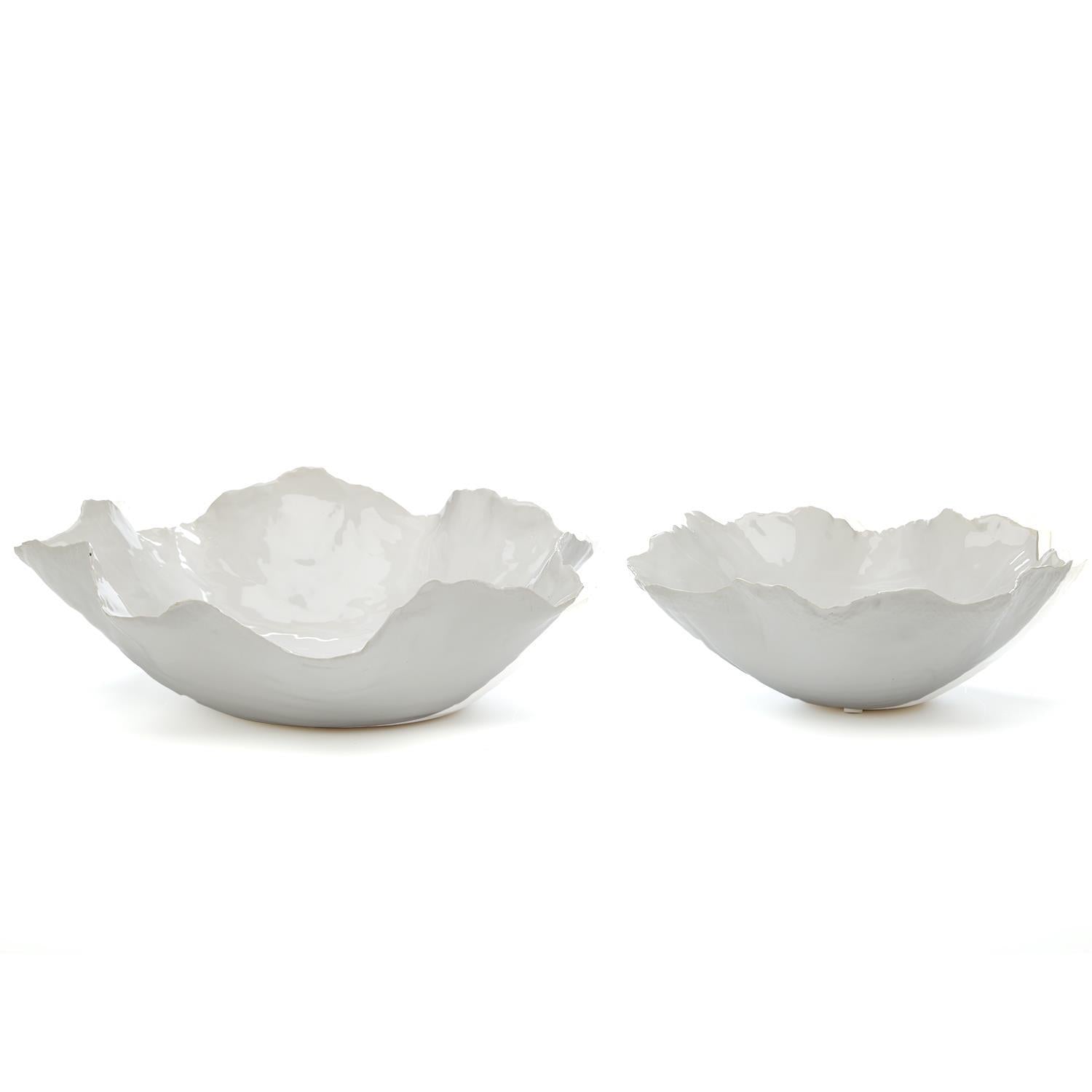 White Freeform Ceramic Bowl Set of 2