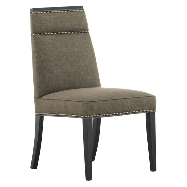 Vanguard Furniture Phelps Dining Side Chair Jayda Olive Fabric/#9 Black Silver Nails/Film Noir Finis Pre-Made Sample