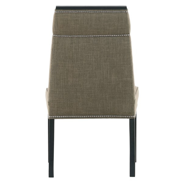 Vanguard Furniture Phelps Dining Side Chair Jayda Olive Fabric/#9 Black Silver Nails/Film Noir Finis Pre-Made Sample