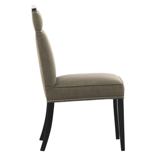Vanguard Furniture Phelps Dining Side Chair Jayda Olive Fabric/#9 Black Silver Nails/Film Noir Finis Pre-Made Sample