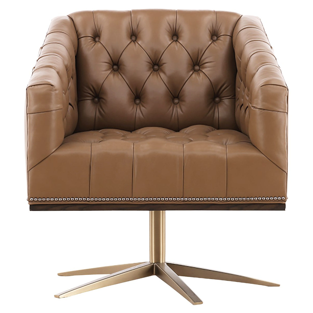Vanguard Furniture Ashton Swivel Chair Firenze Brownstone Leather/Satin Brass Base Pre-Made Sample