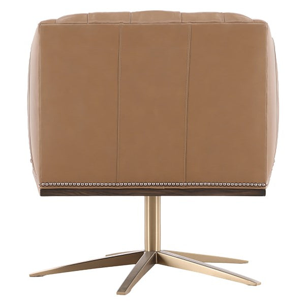 Vanguard Furniture Ashton Swivel Chair Firenze Brownstone Leather/Satin Brass Base Pre-Made Sample