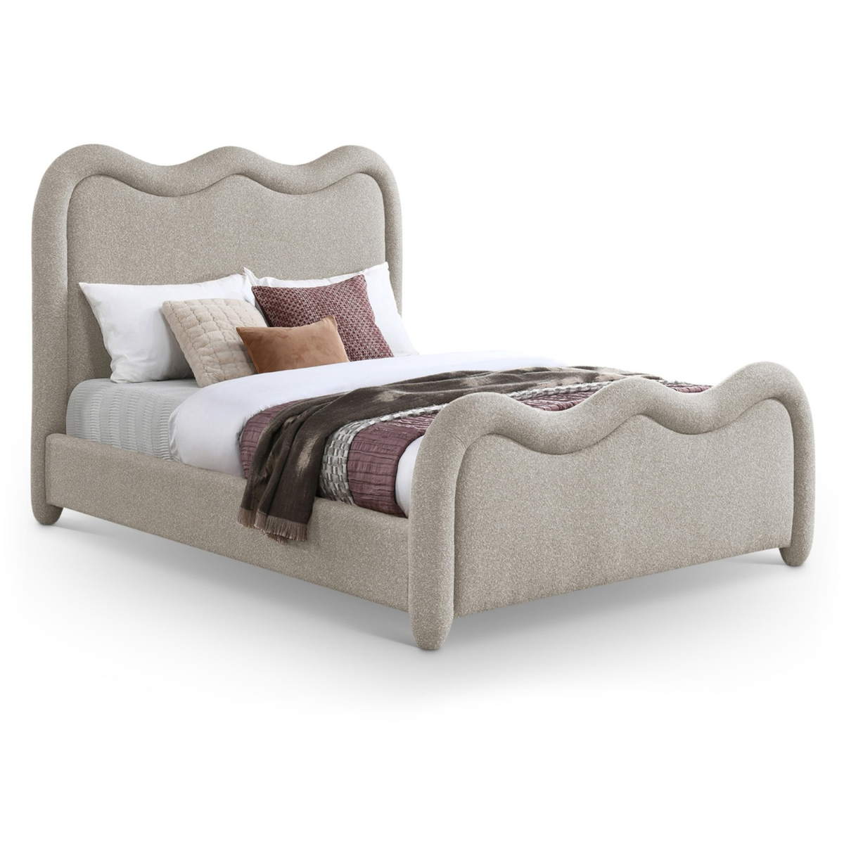 Gavin Beige Chenille Fabric Upholstered Bed