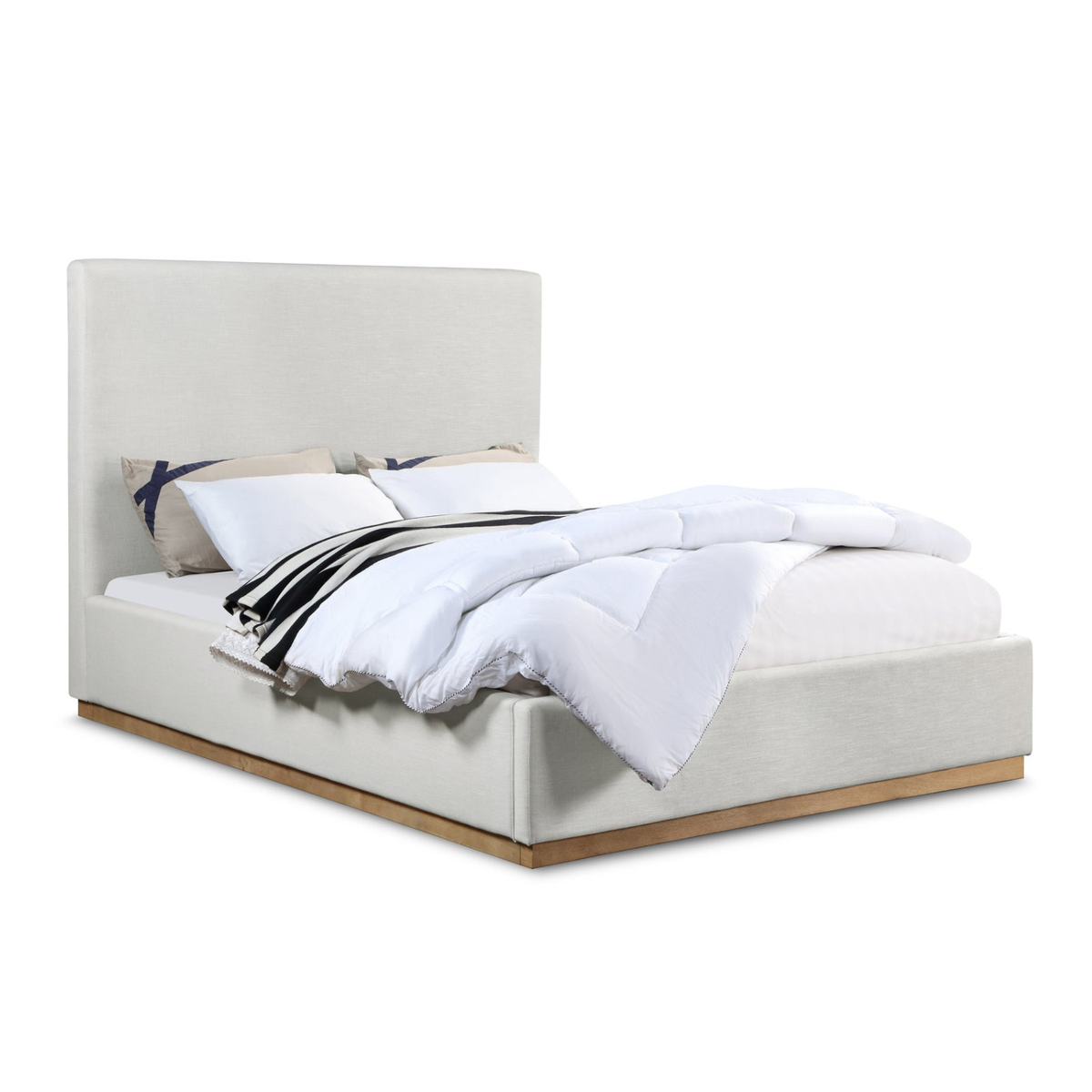 Alfie Cream Linen Textured Fabric Upholstered Bed