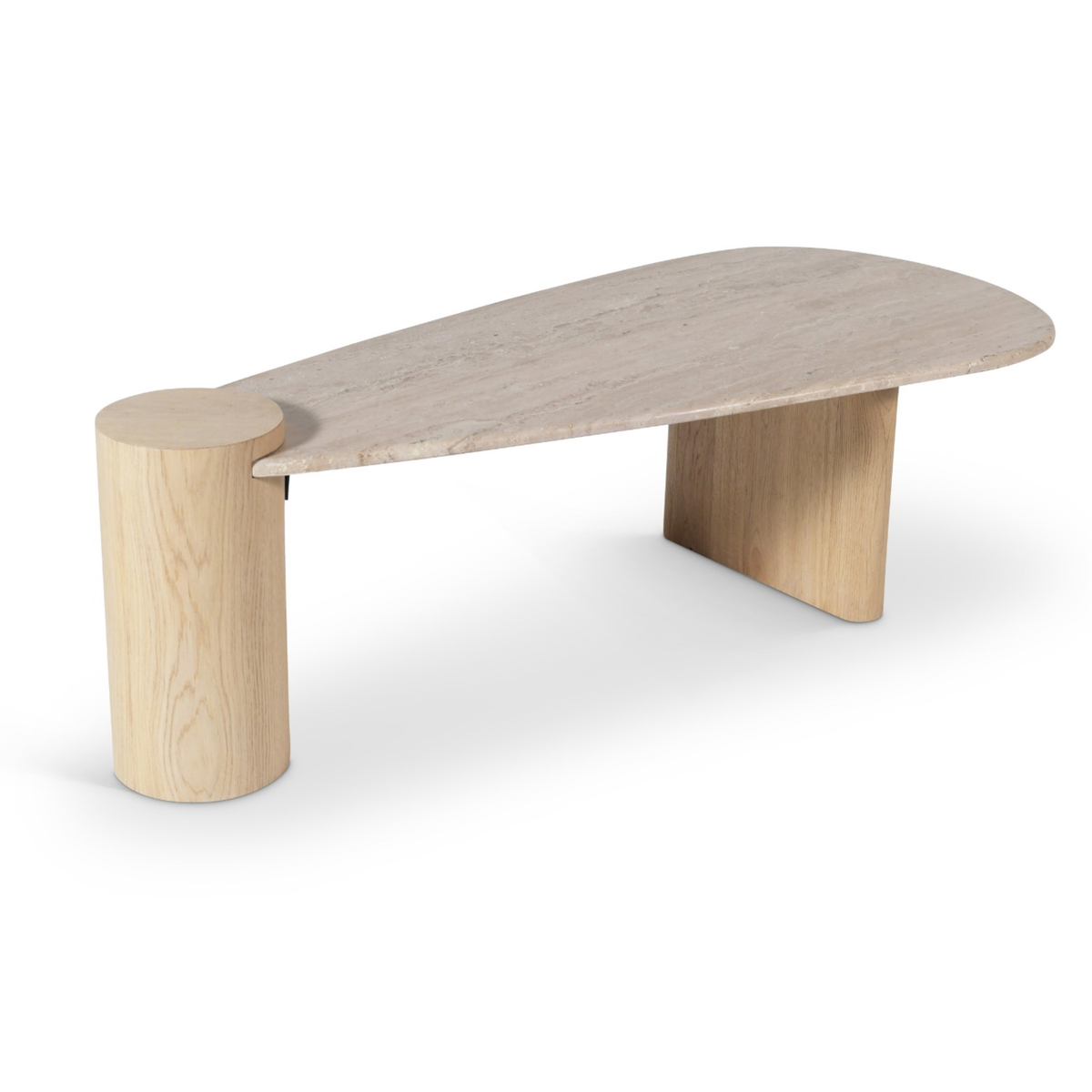 Taverna Natural Travertine Top And Oak Wood Base Coffee Table