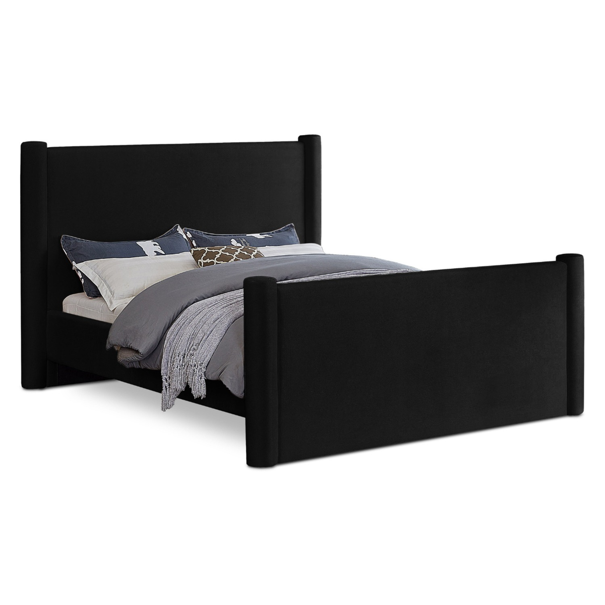 Elias Black Velvet Upholstered Bed