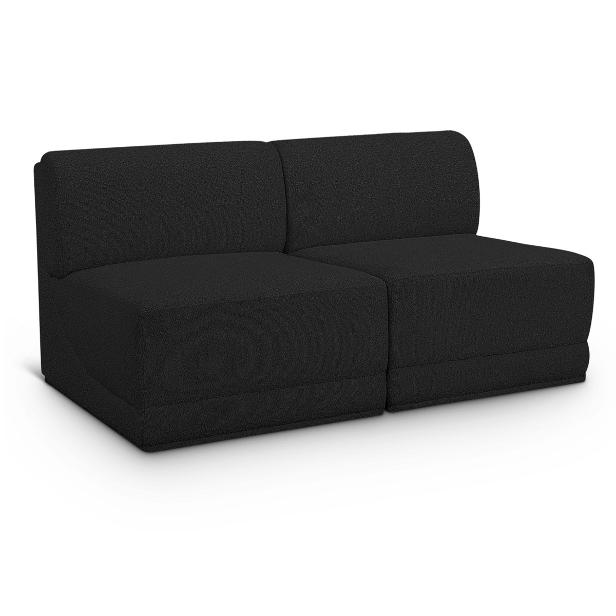 Ollie 60in Black Boucle Fabric Upholstered 2 Piece Armless Modular Loveseat