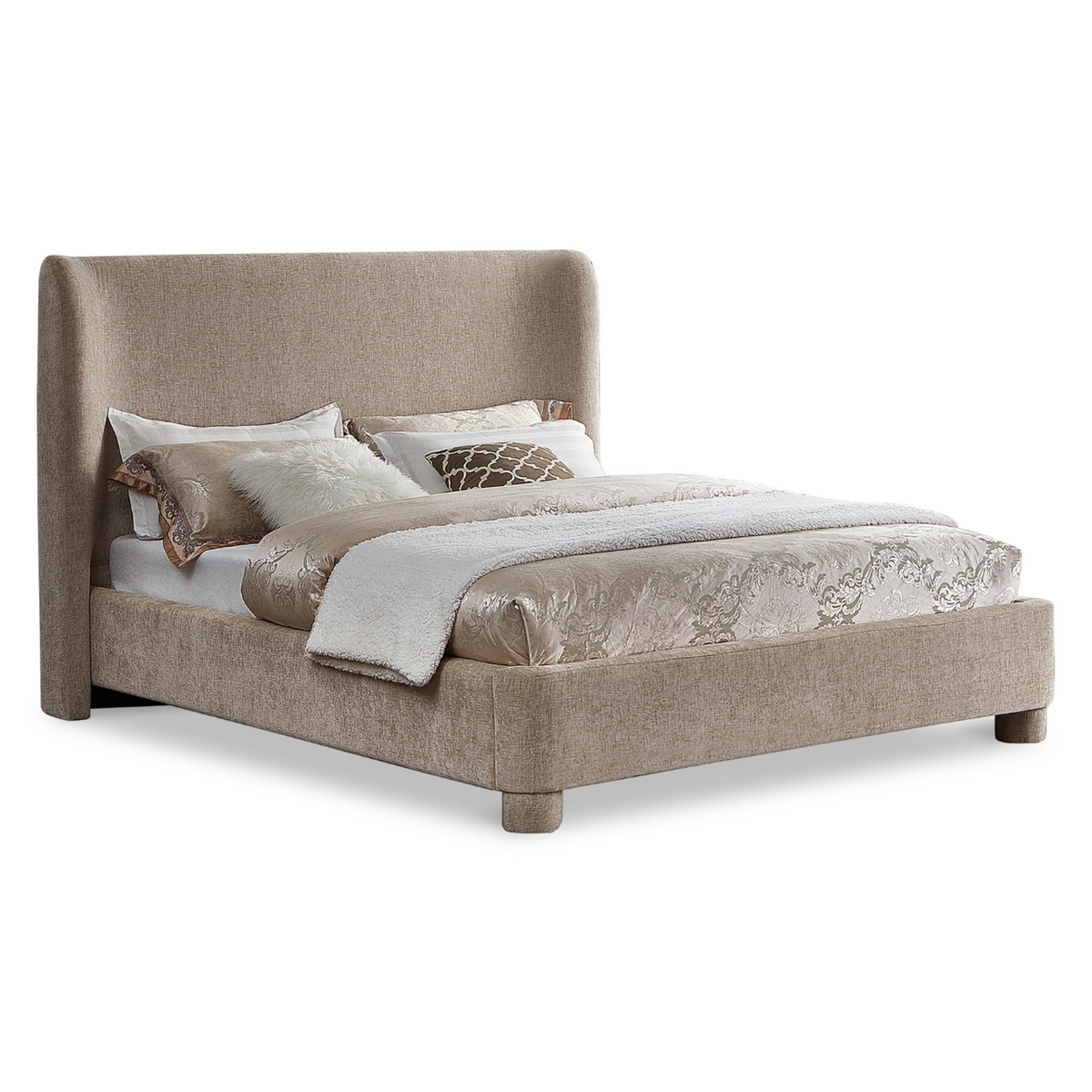 Penny Beige Chenille Fabric Upholstered Bed