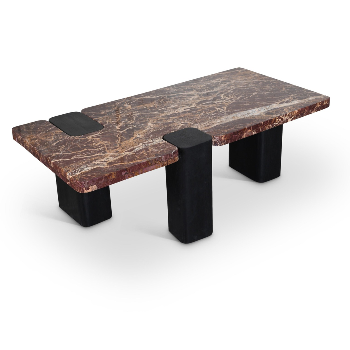 Ravenna Burgundy Genuine Marble Top And Oak Wood Base Coffee Table