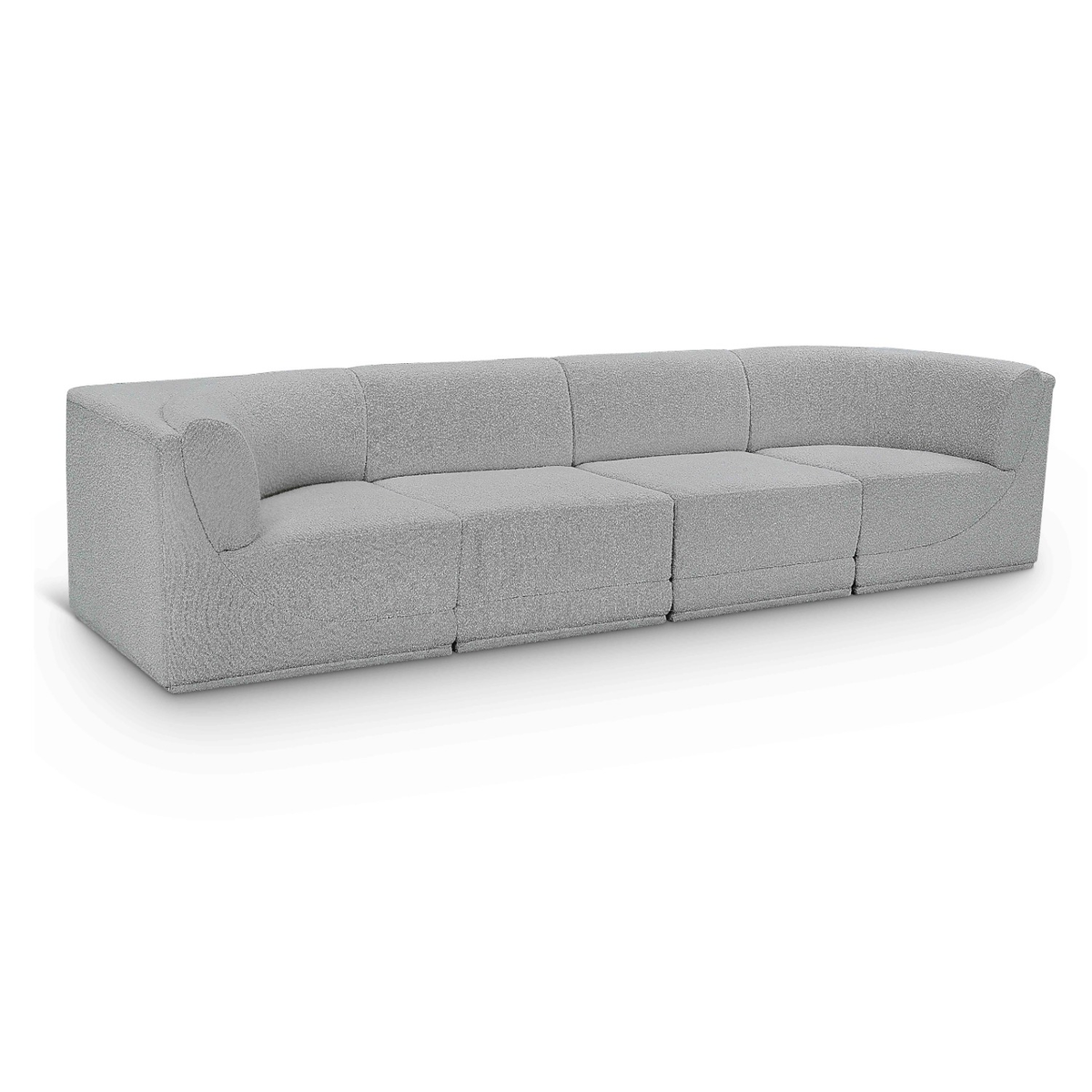 Ollie 128in Grey Boucle Fabric Upholstered 4 Piece. Modular Sofa