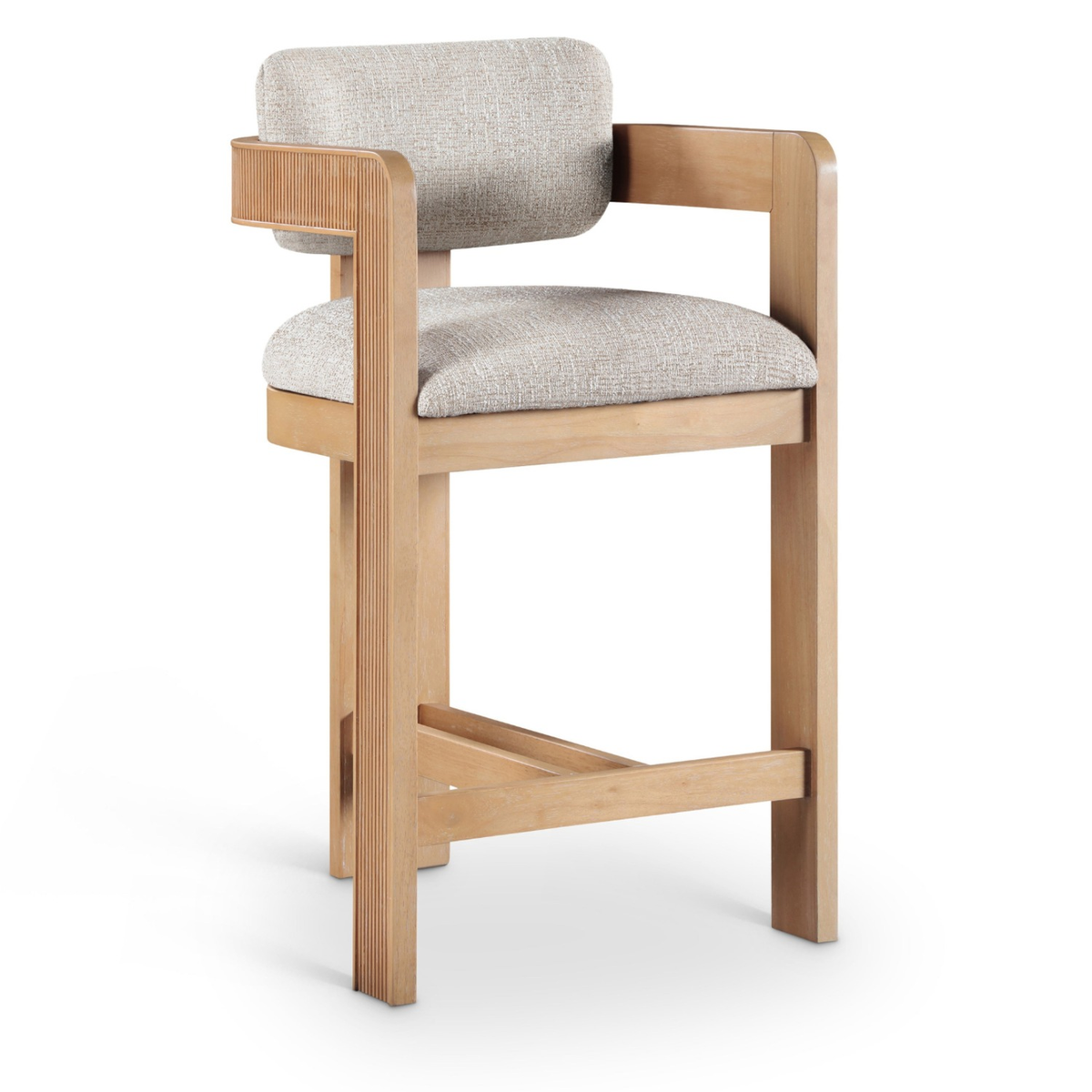 Sacha Beige Linen Textured Fabric Upholstered Counter Stool Set of 2