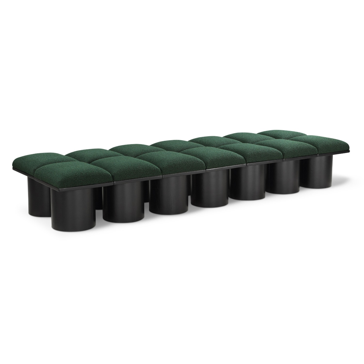 Pavilion Green Boucle Fabric Upholstered 14 Piece Modular Bench