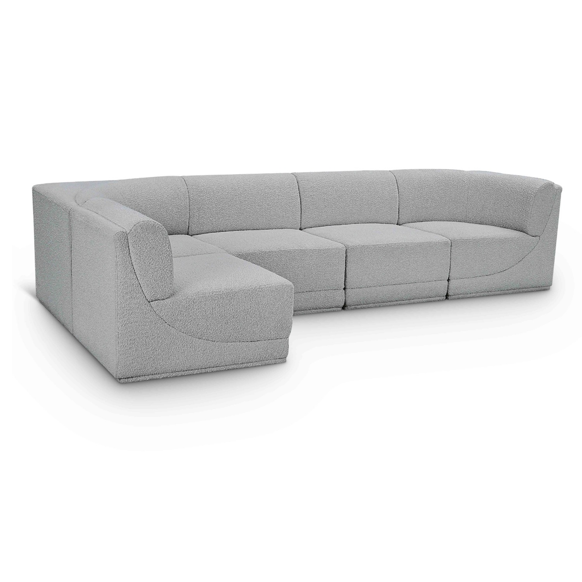 Ollie 128in Grey Boucle Fabric Upholstered 5 Piece Modular Sectional Sofa
