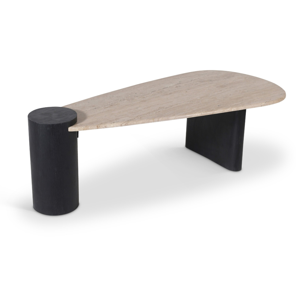 Taverna Natural Travertine Top And Oak Wood Base Coffee Table