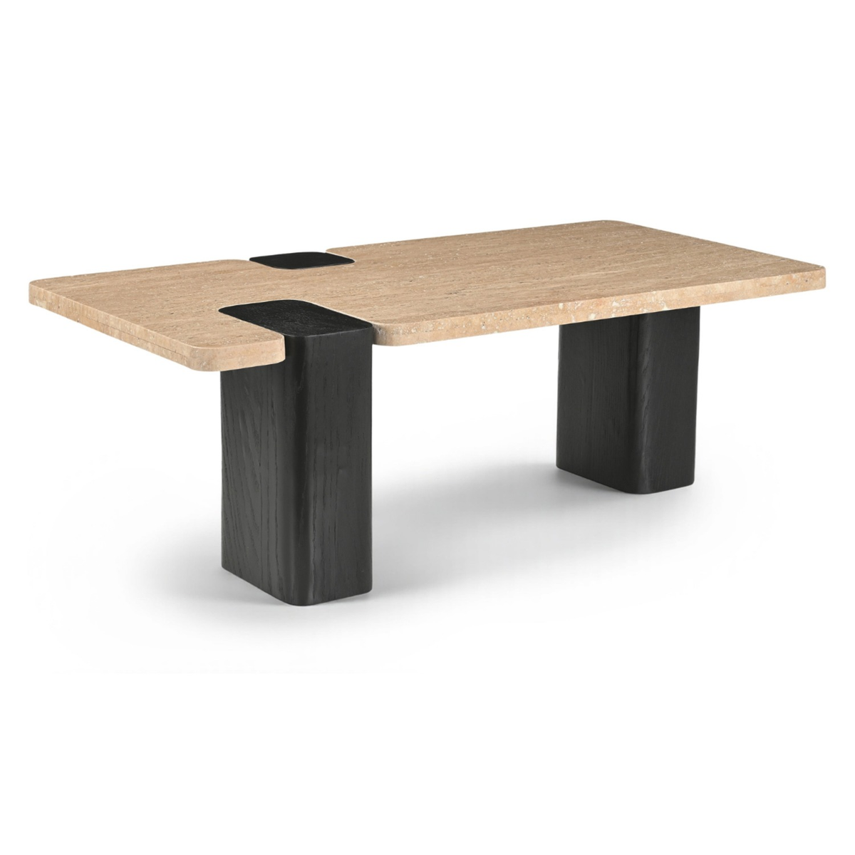 Ravenna Natural Genuine Travertine Top And Oak Wood Base Coffee Table