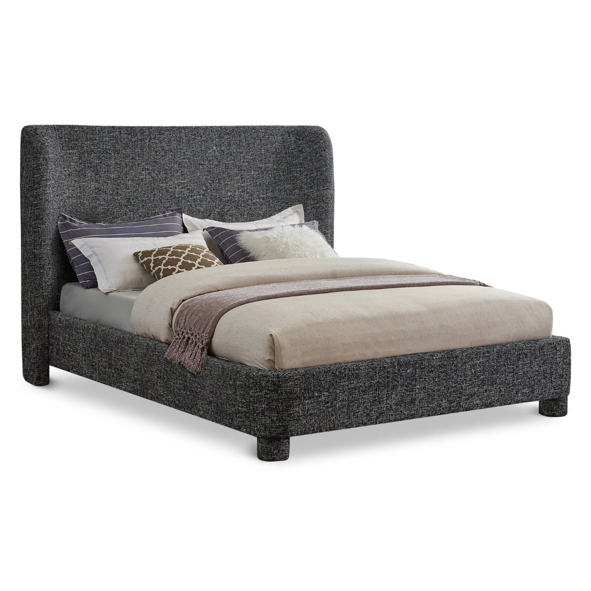 Penny Black Linen Textured Fabric Upholstered Bed