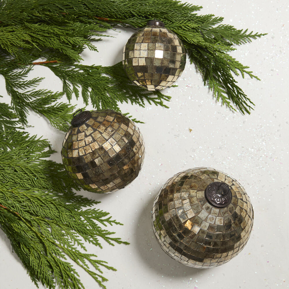 Antiqued Disco Ball Ornament Set of 6