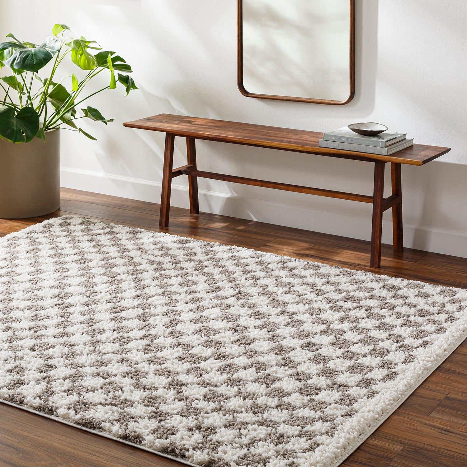 Livabliss Birmingham Checker Shag Machine Woven Rug