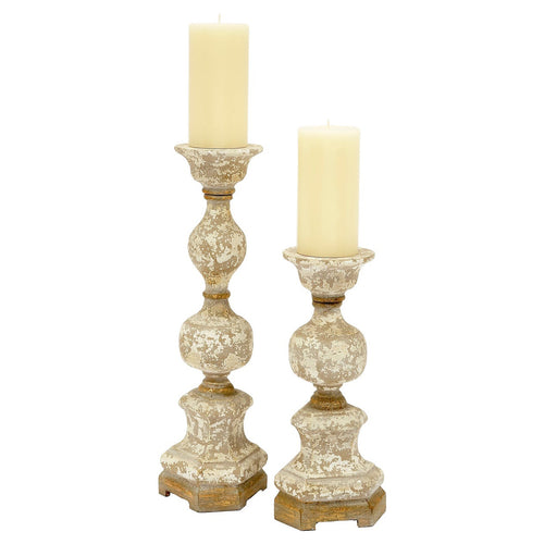 Old World Design Milan French White and Gold Candleholder Set of 2