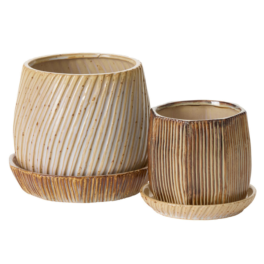 Carved Pot with Saucer