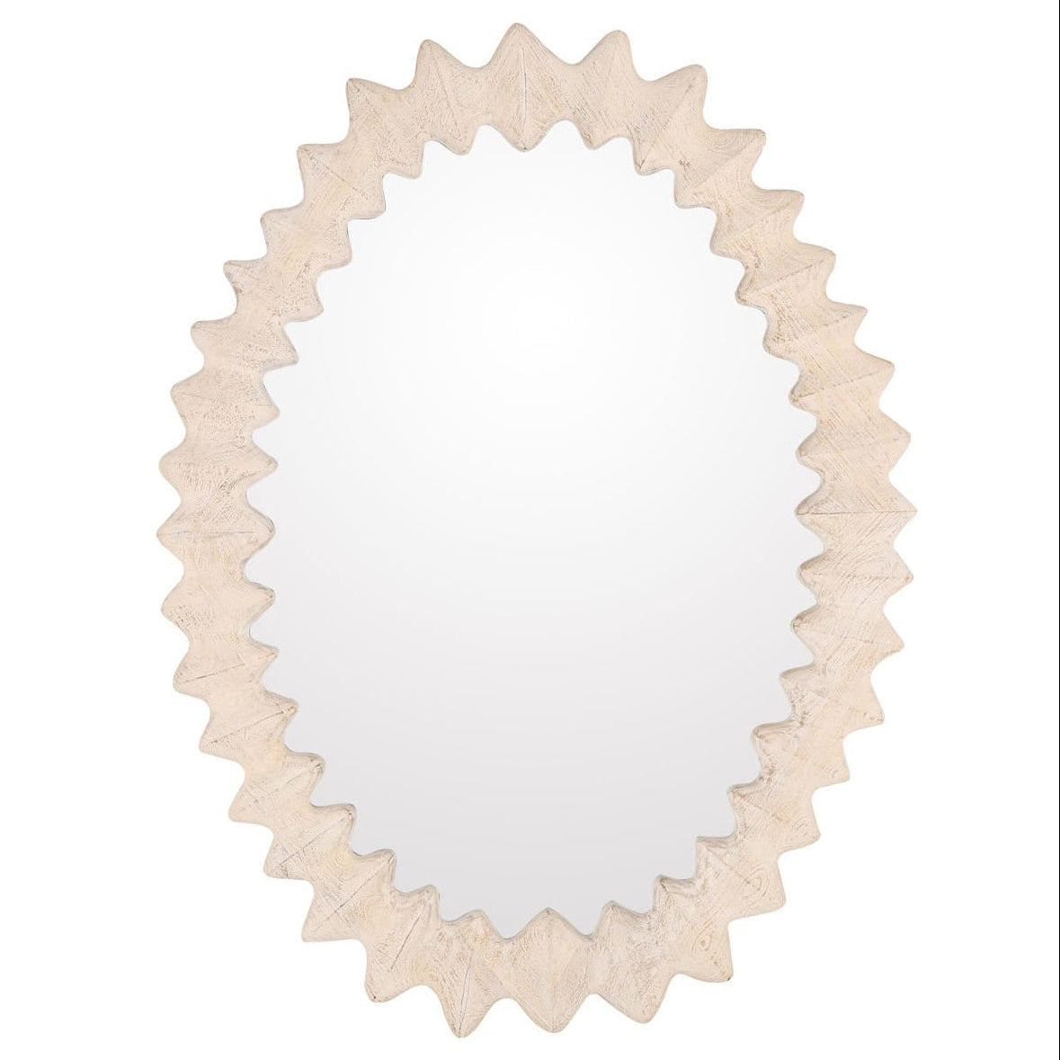 Trishelle mirror in white wash mango wood frame, front view