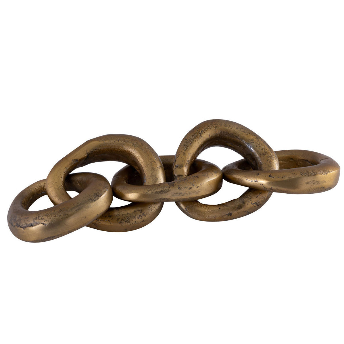 Cairi Decorative Chain Link in antique brass aluminum, styled on a shelf