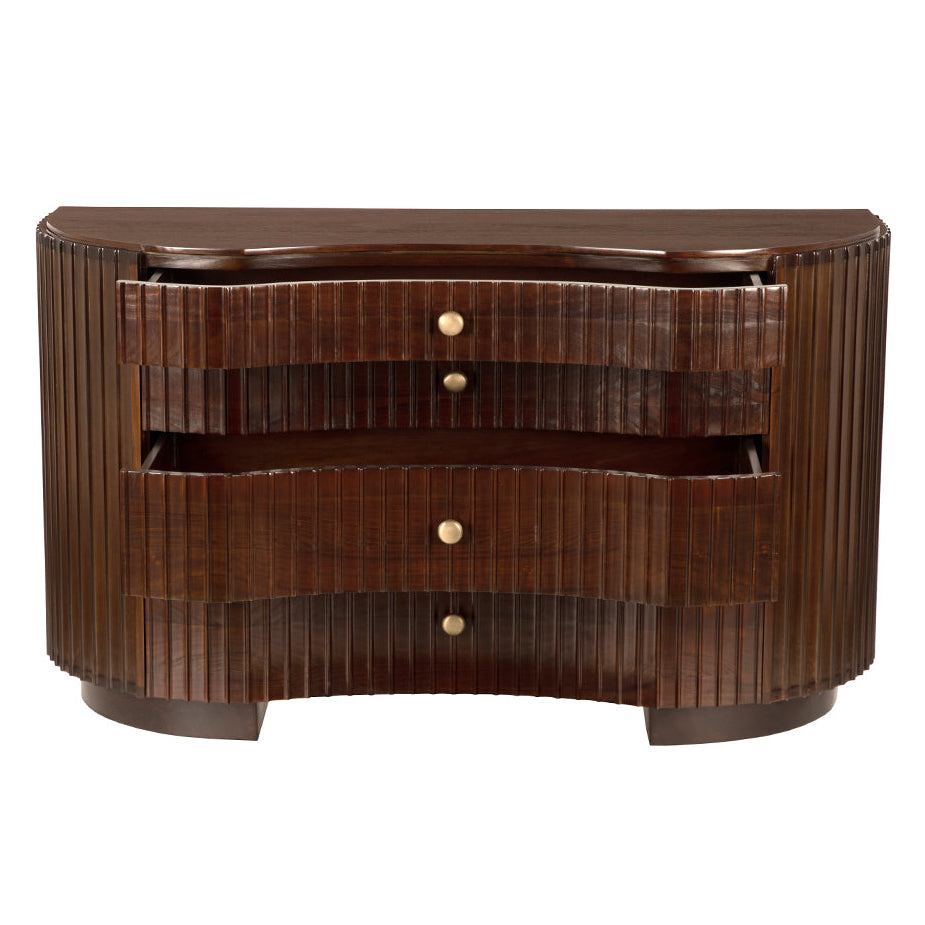 Noir Irene Hand Rubbed Brown Dresser, Art Deco sculptural curves
