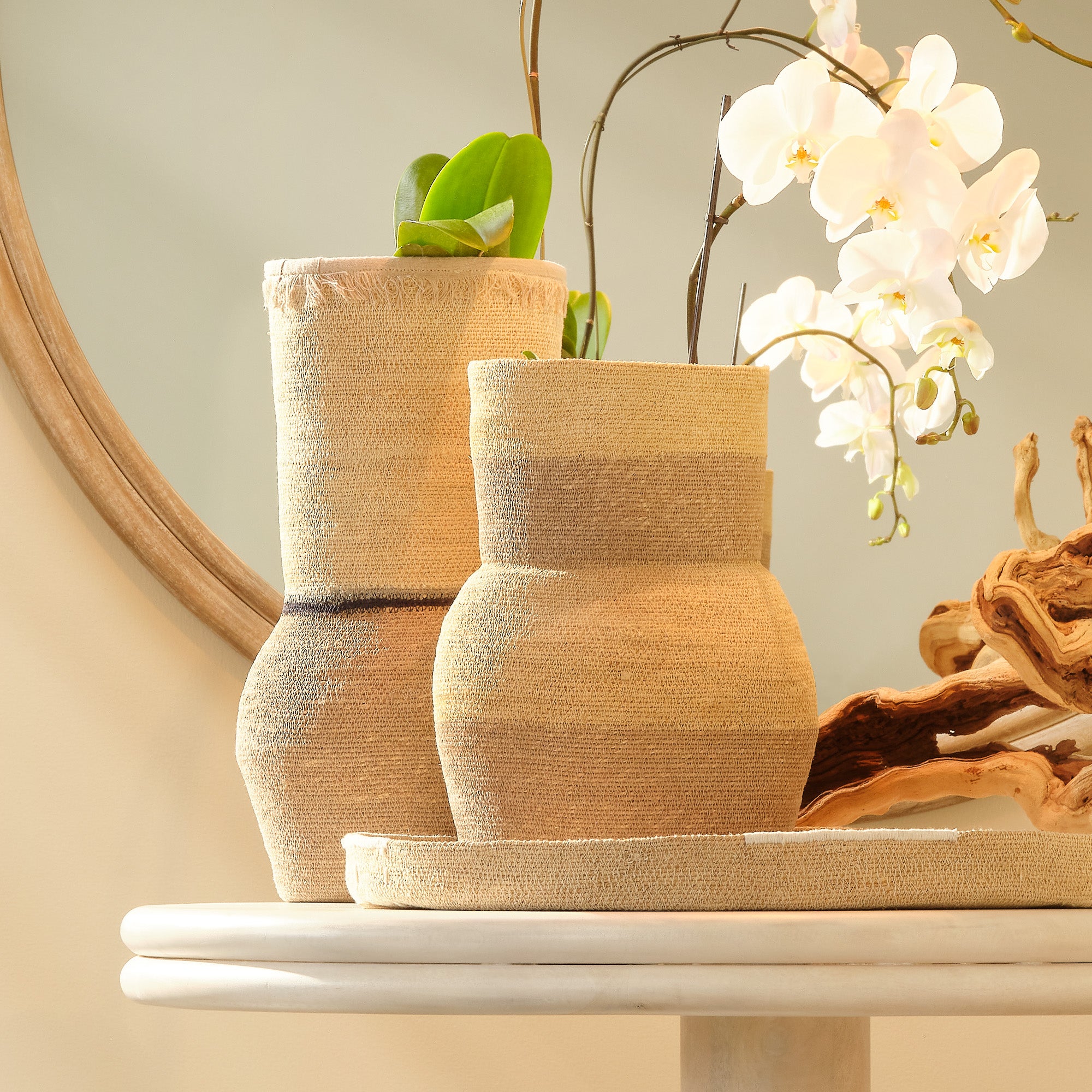 Jamie Young Beetle Taupe Medium Seagrass Basket